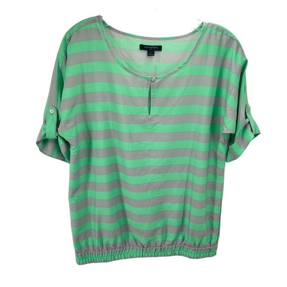 Banana Republic Womens Blouse Top Striped Roll Tab Sleeve Small Green Gray - Picture 1 of 13